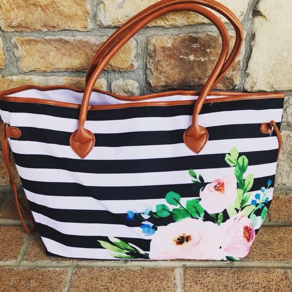 Floral Striped Tote